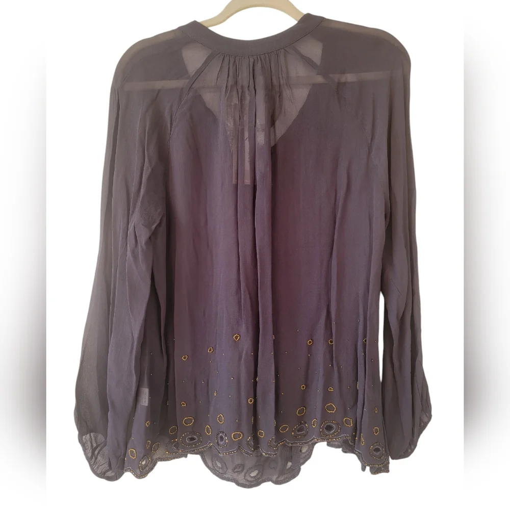 Chan Luu Sheer Beaded Boho Peasant Blouse - Picture 2 of 9